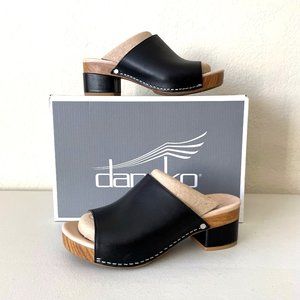 Dansko Black Leather Maci Slip On Slide